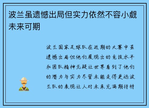 波兰虽遗憾出局但实力依然不容小觑未来可期