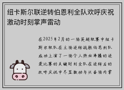 纽卡斯尔联逆转伯恩利全队欢呼庆祝激动时刻掌声雷动